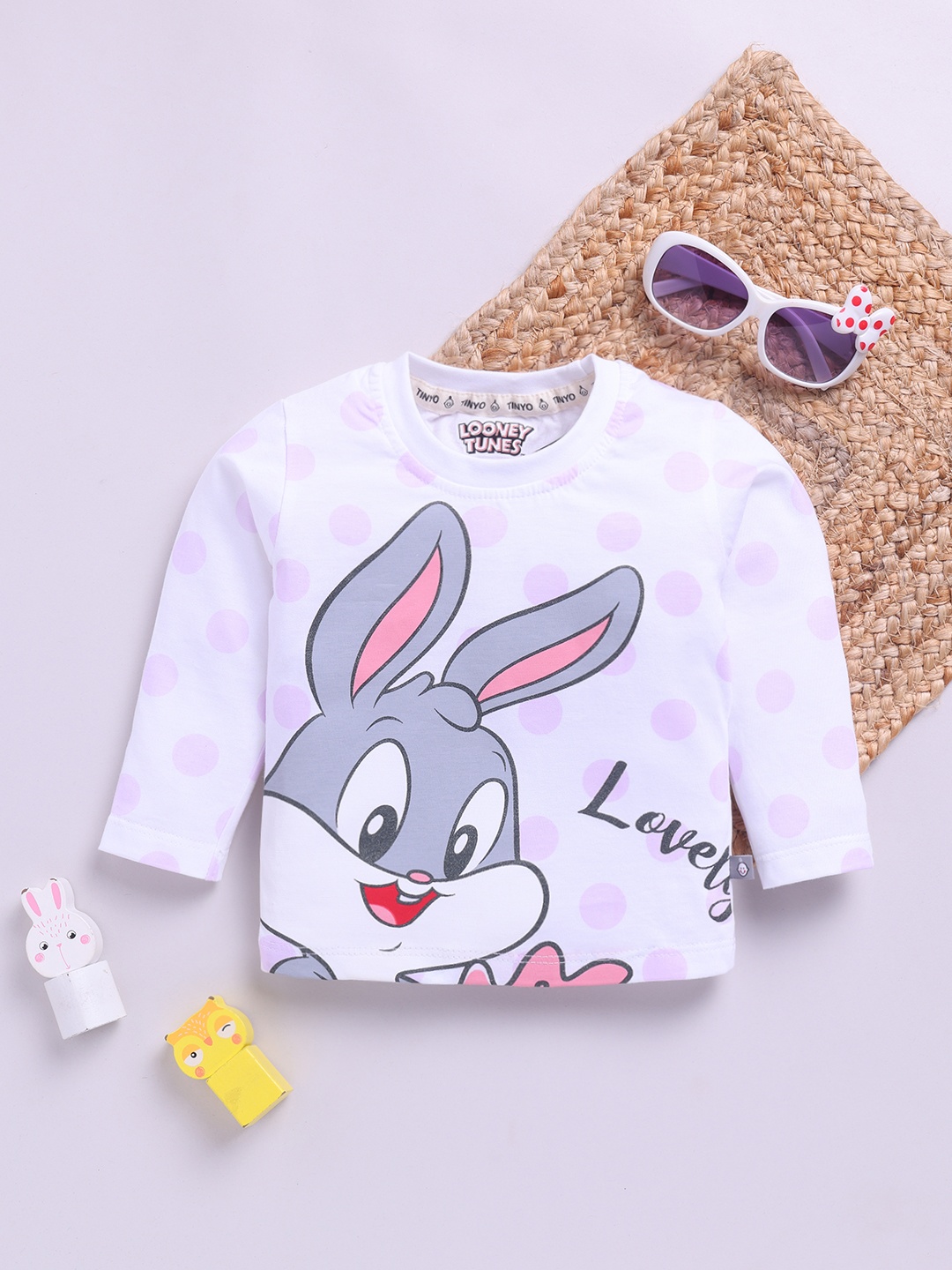 

YK X Tinyo Infant Girls Bugs Bunny Printed Pure Cotton T-shirt, White