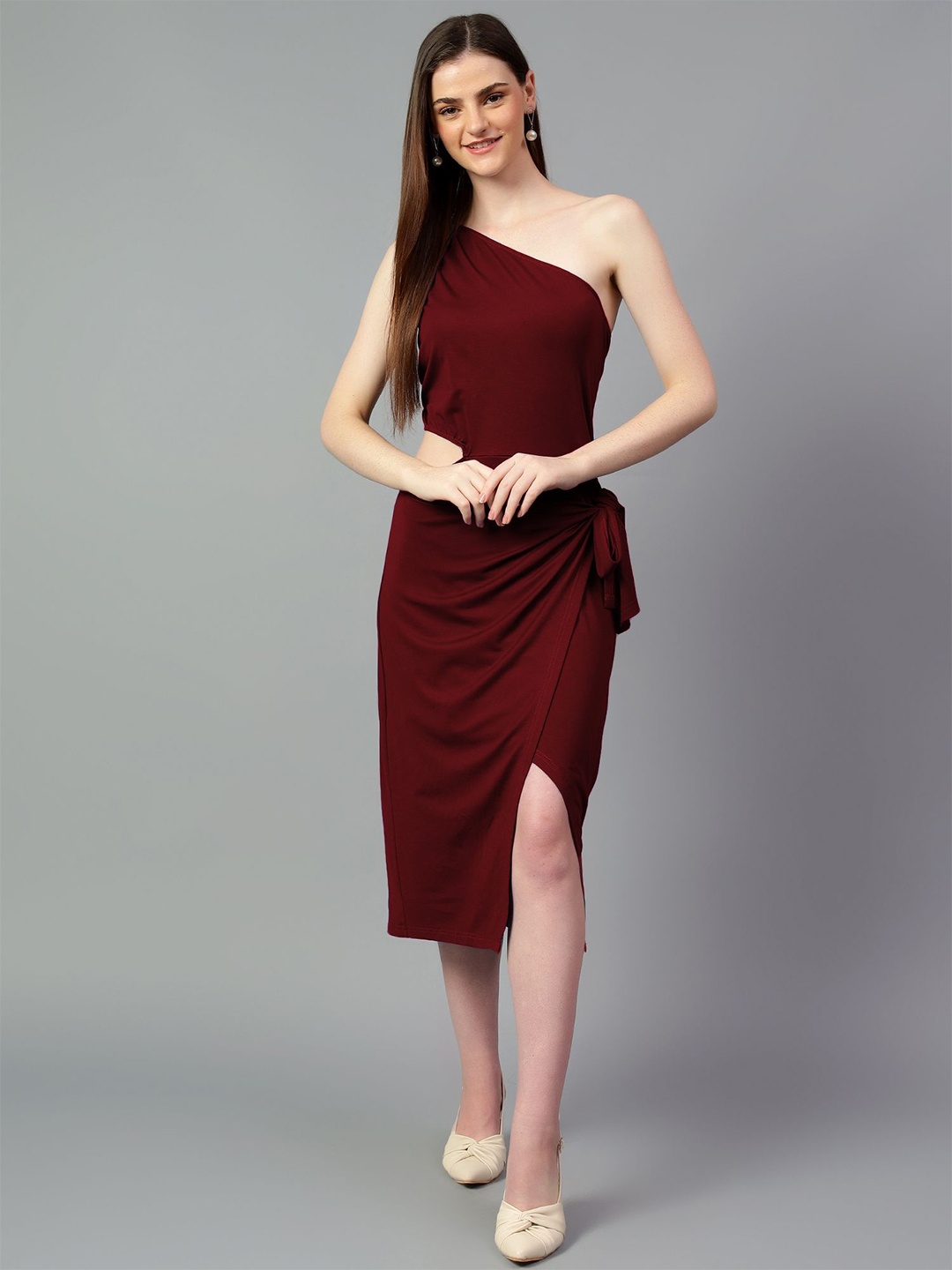 

Kotty One Shoulder Sheath Midi Dress, Maroon