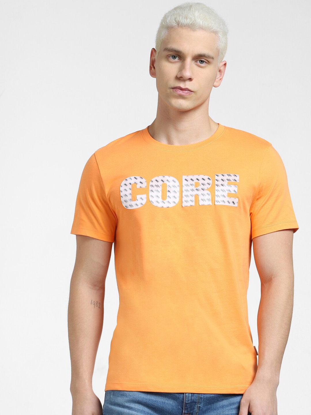 

Jack & Jones Men Typography Printed Cotton T-shirt, Orange