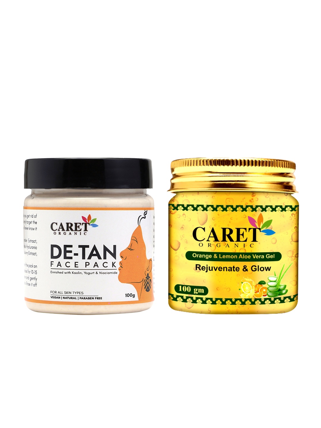 

CARET ORGANIC Set Of 2 Aloevera Gel- 100g & De-Tan Face Pack-100g, White