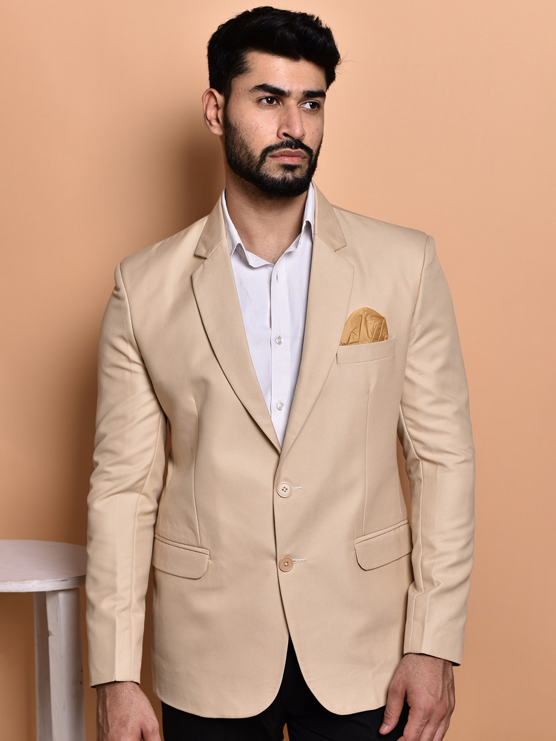 

PRINTCULTR Slim-Fit Single-Breasted Blazer, Beige