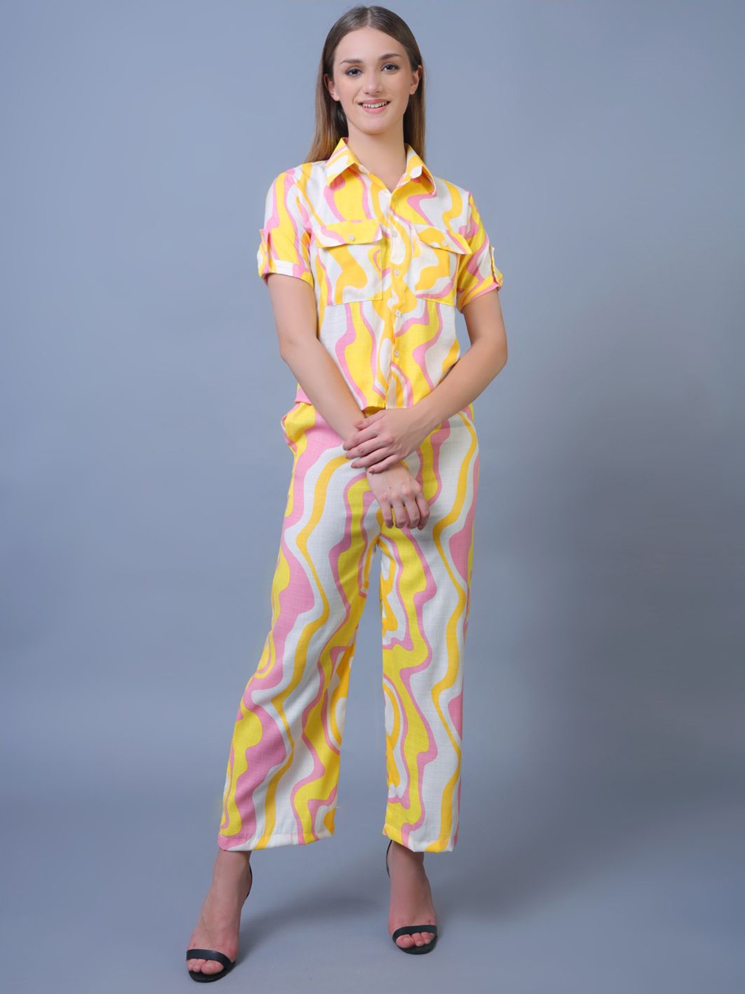 

Softwrap Printed Shirt With Trouser Co-Ord Set, Yellow