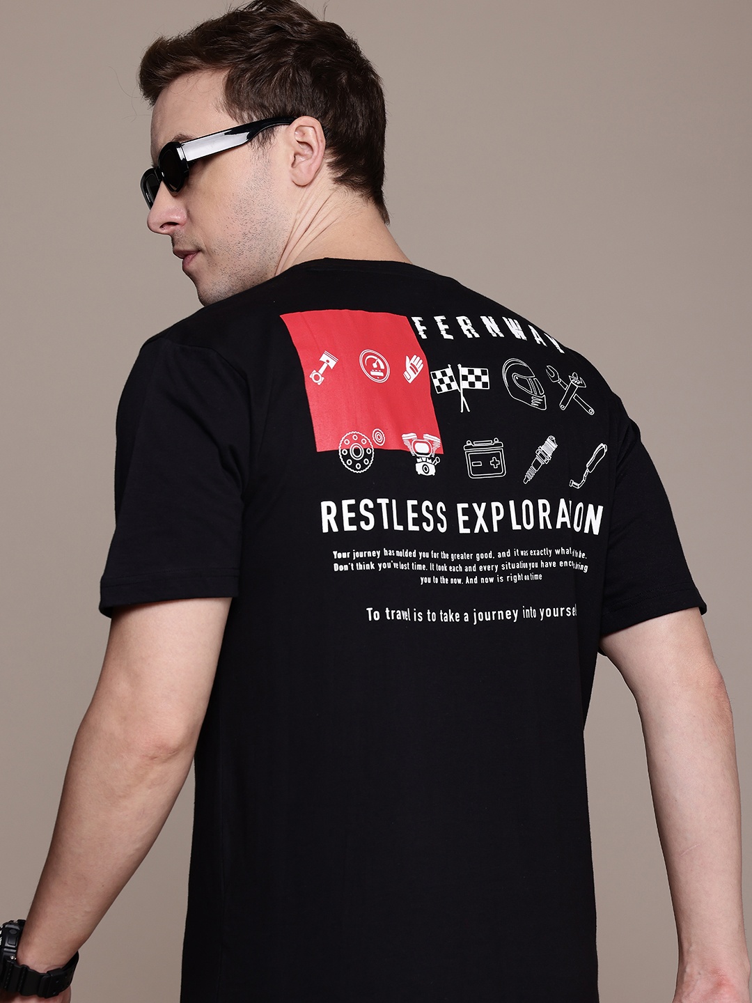 

Moda Rapido Printed Pure Cotton T-shirt, Black