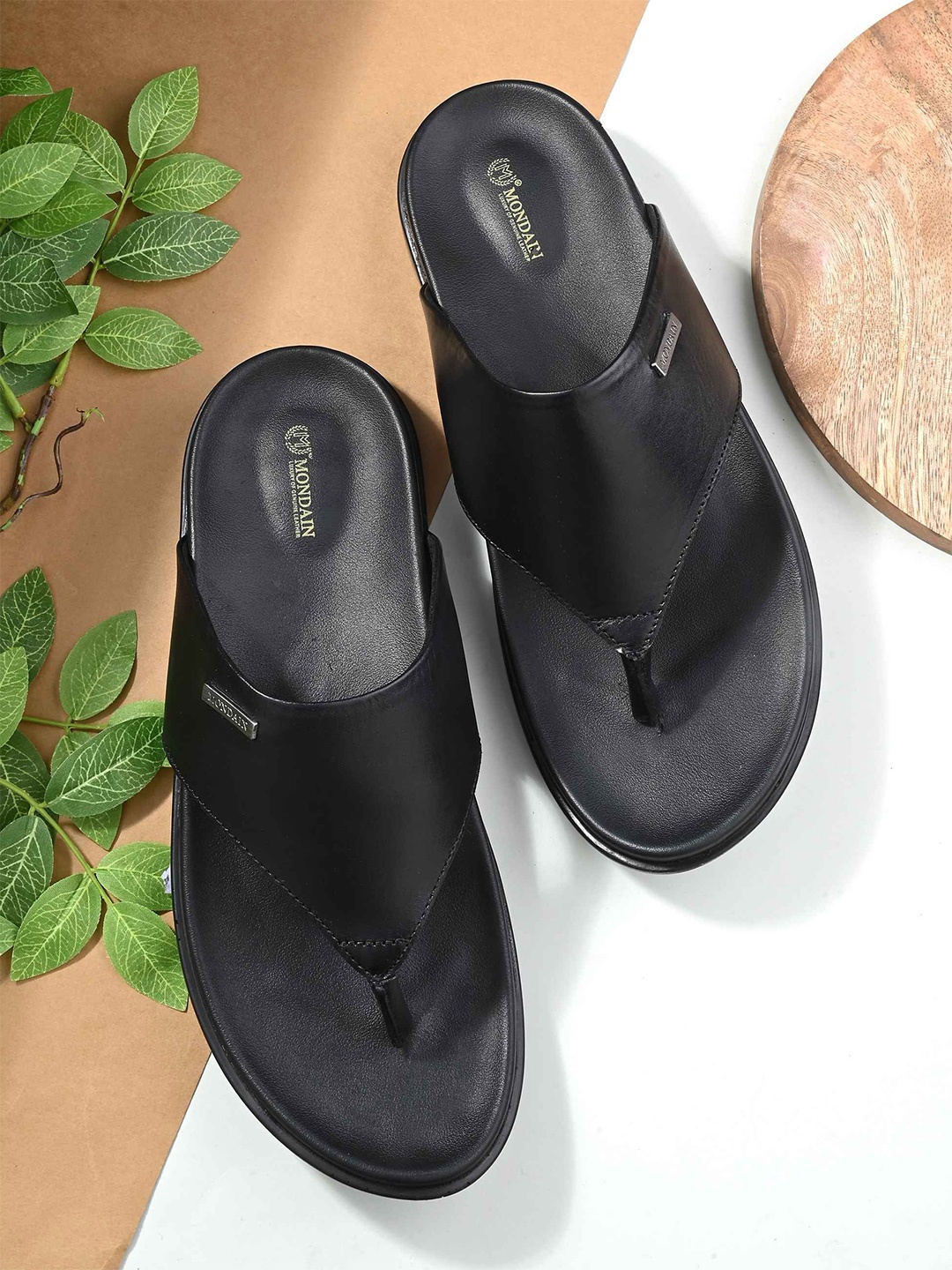 

MONDAIN Men Rubber Thong Flip-Flops, Black