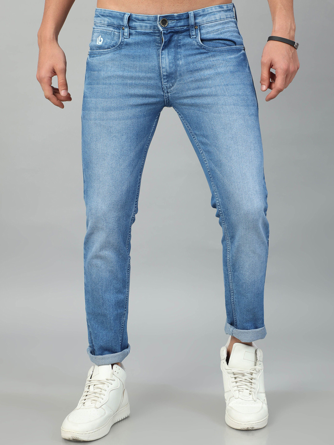 

Bushirt Men Slim Fit Light Fade Stretchable Jeans, Blue