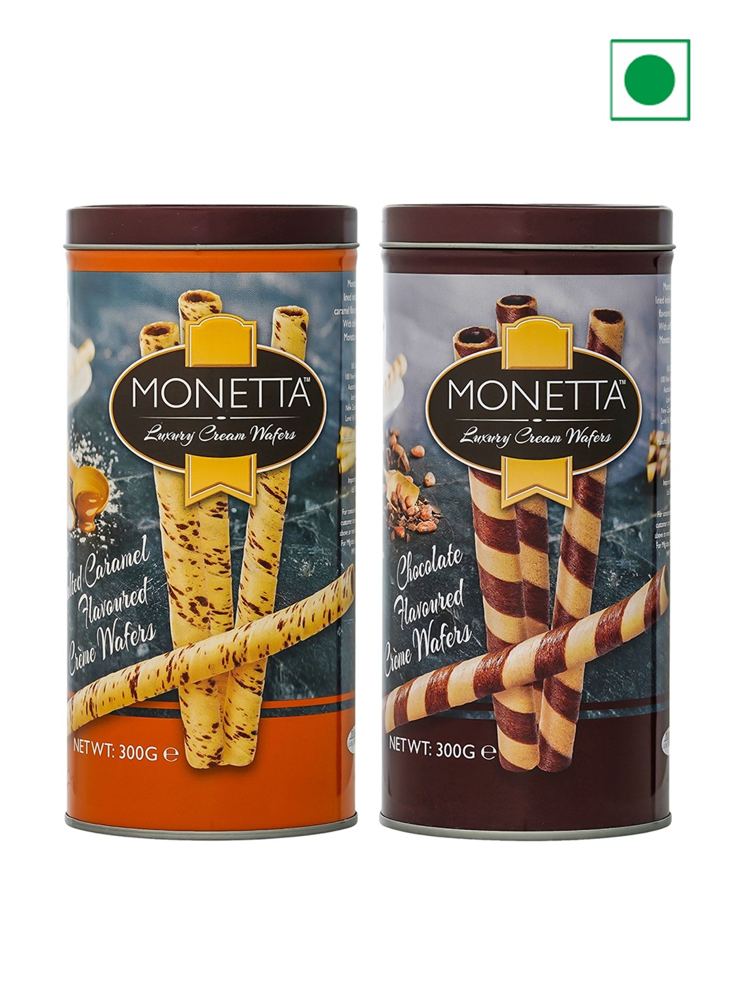 

Monetta Pack Of 2 Salted Caramel & Chocolate Wafer Sticks, Brown