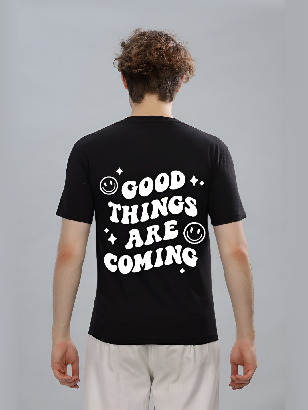 

FALTU.CO Men Typography Printed Round Neck Pure Cotton Oversized T-shirt, Black