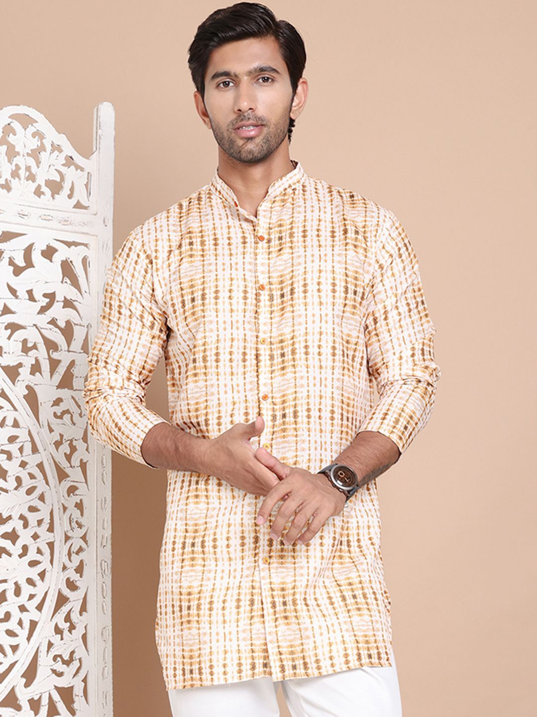 

Jompers Men Geometric Printed Kurta, White