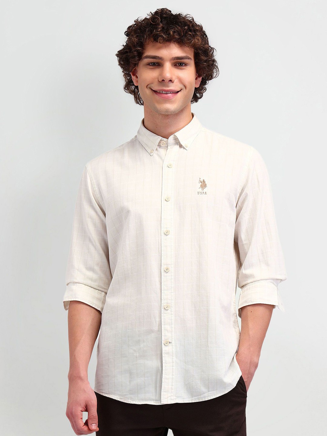 

U.S. Polo Assn. Denim Co. Men Slim Fit Tartan Checks Opaque Checked Casual Shirt, White