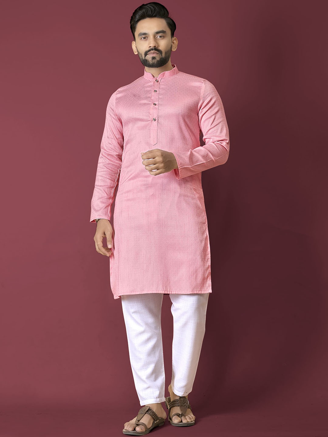 

Anaita Geometric Woven Design Mandarin Collar Regular Jacquard Straight Kurta, Pink