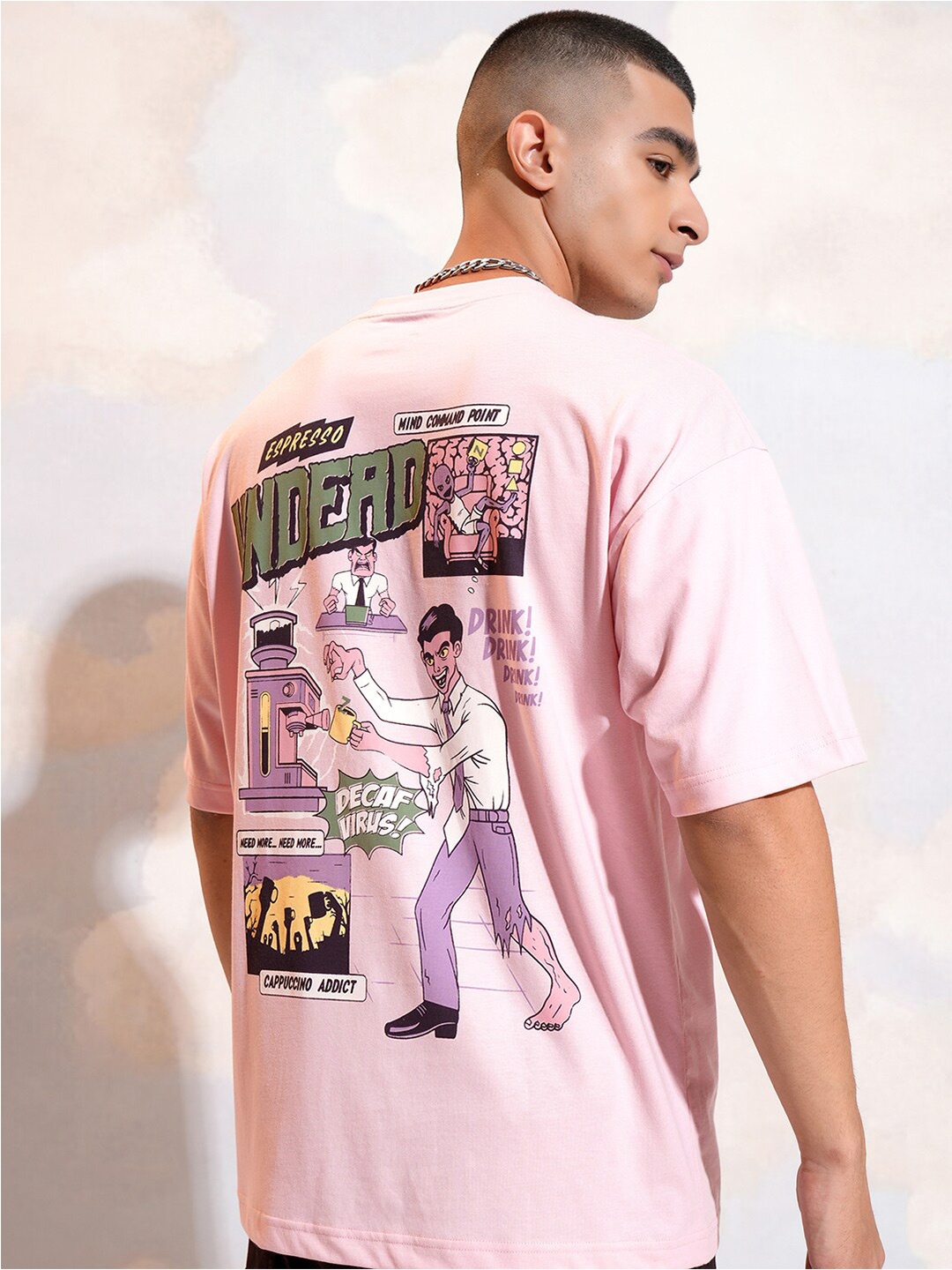 

HIGHLANDER Men Biker Printed Applique T-shirt, Pink