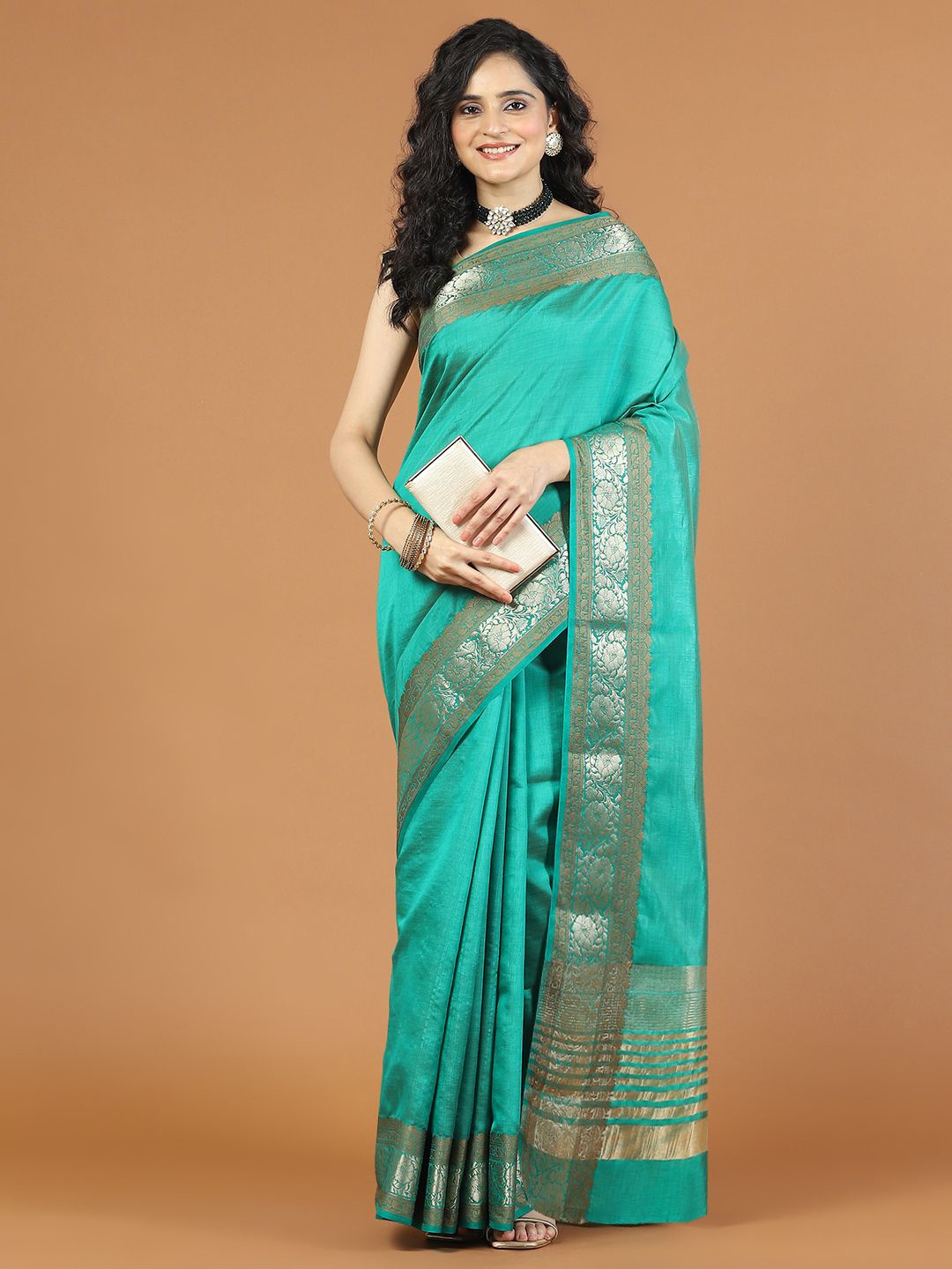 

Meena Bazaar Zari Art Silk Saree, Blue