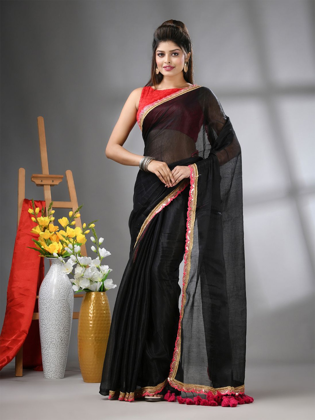 

Charukriti Gotta Patti Tissue Saree, Black