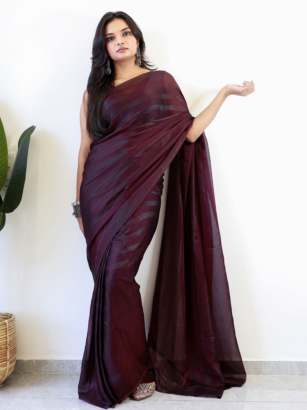 

Mitera Striped Ready to Wear Saree, Maroon
