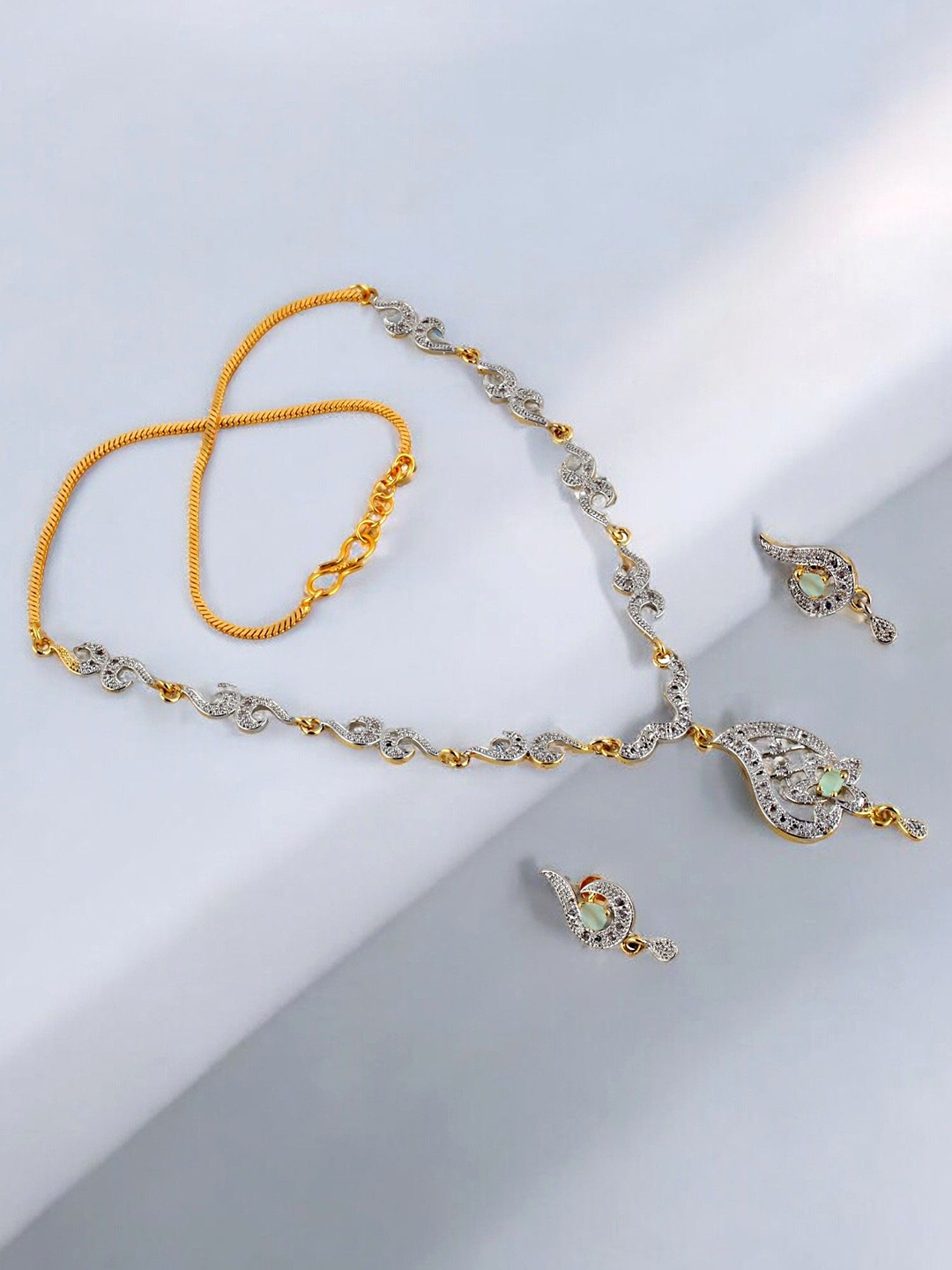 

LUCKY JEWELLERY 18K Gold-Plated American Diamond Studded Jewellery Set