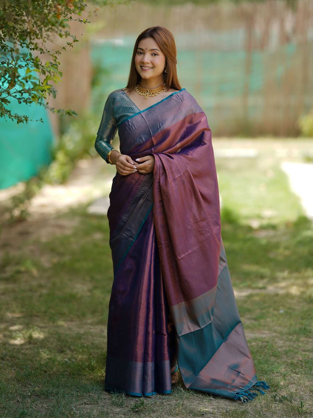 

Kandora Woven Design Zari Pure Silk Kanjeevaram Saree, Purple