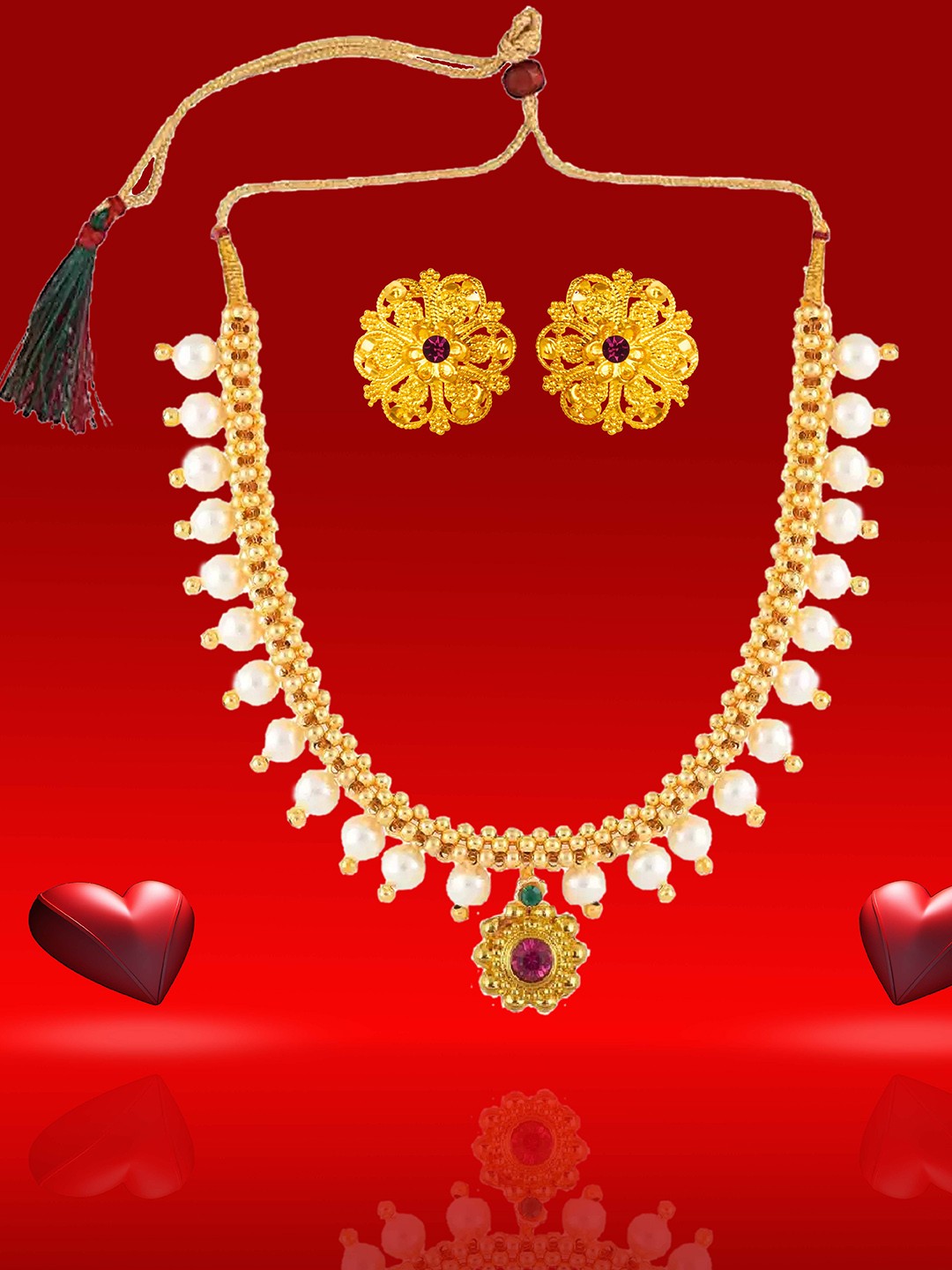 

Heer Collection Gold Plated Necklace & Earrings