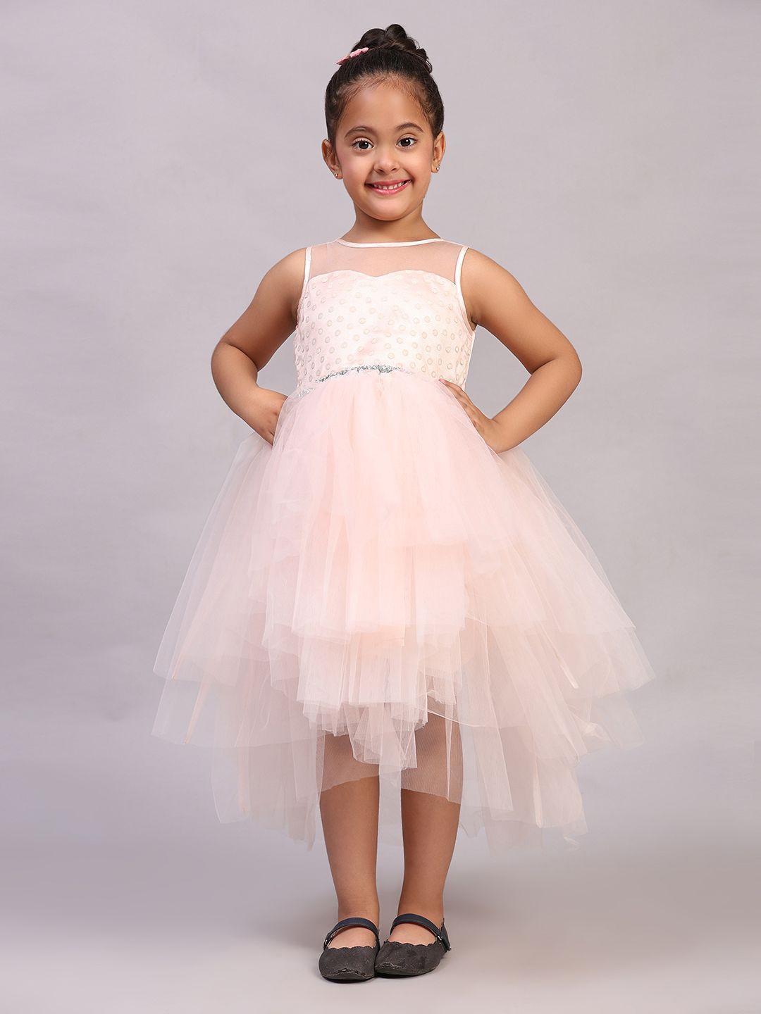 

Toy Balloon kids Net Fit & Flare Maxi Dress, Peach