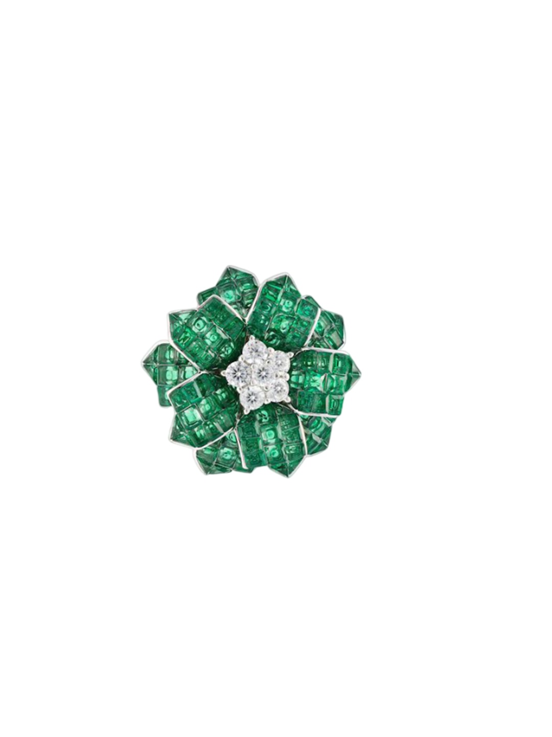 

MISS JO 925 Sterling Silver Rhodium-Plated Stone-Studded Starlit Blossom Cocktail Ring