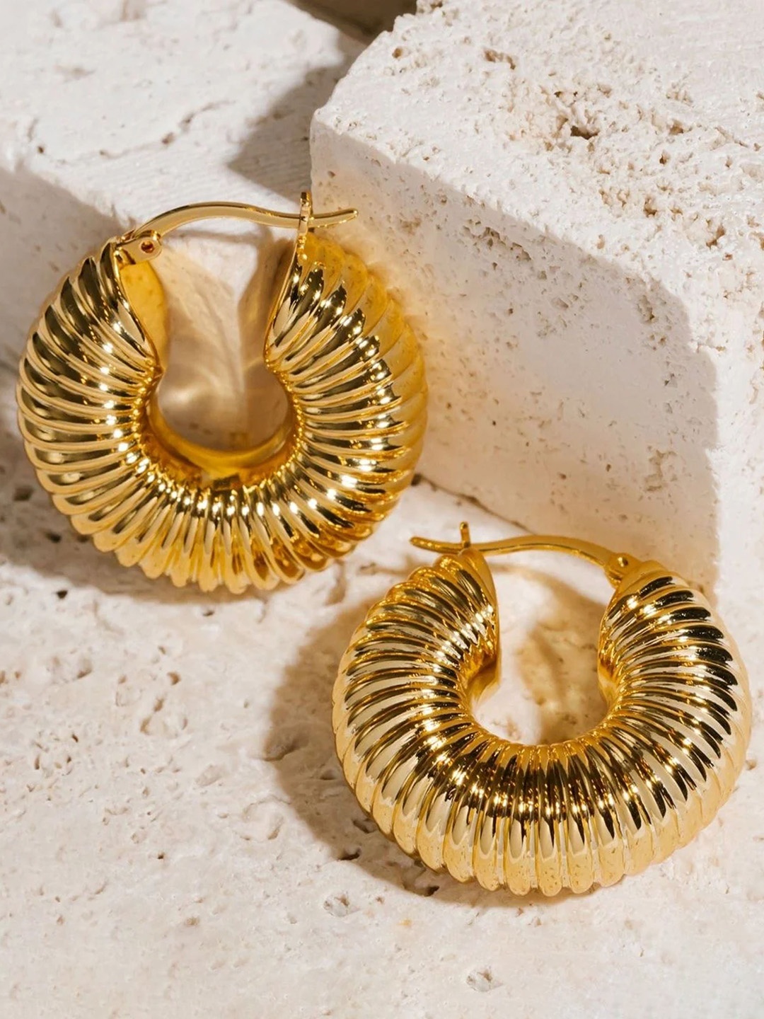 

SUBHAGALANKAR Anti Tarnish Gold Plated Stainless Steel Circular Coil Hoop Earrings