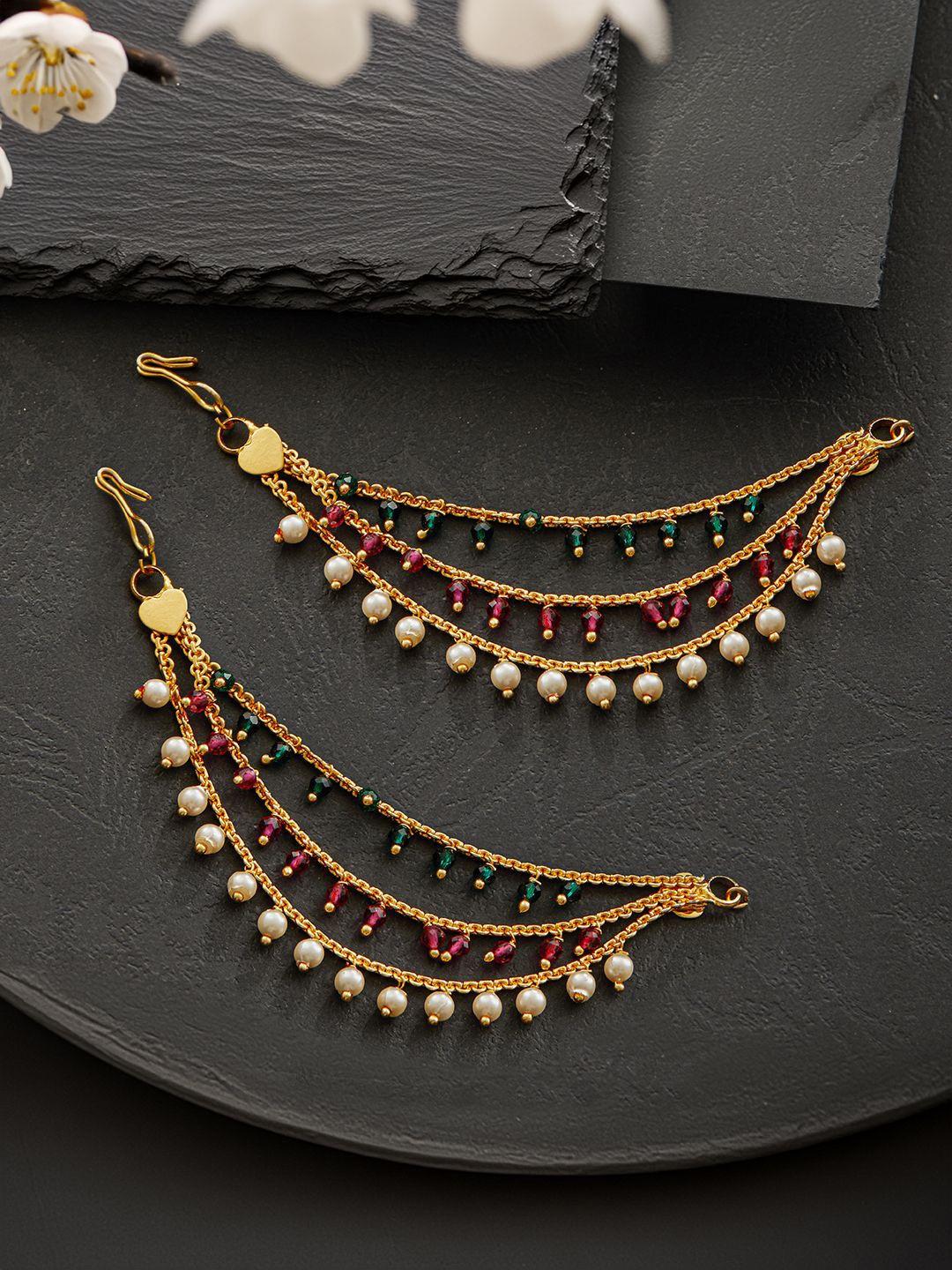 

Jazz and Sizzle Gold-Plated Beaded & Studded Classic Ear Cuff Earrings