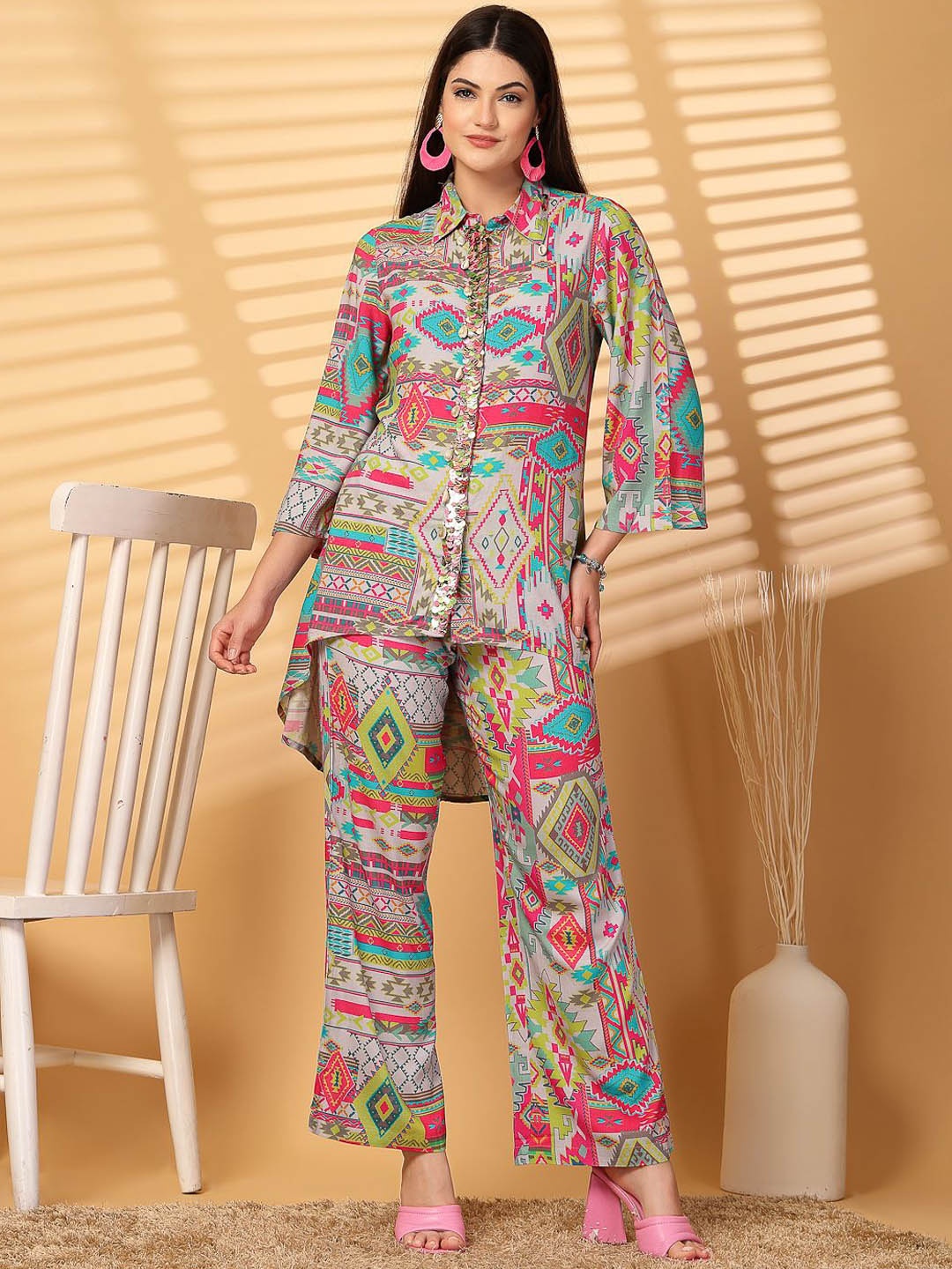 

COSMIC TRIO Printed Shirt With Trousers, Pink