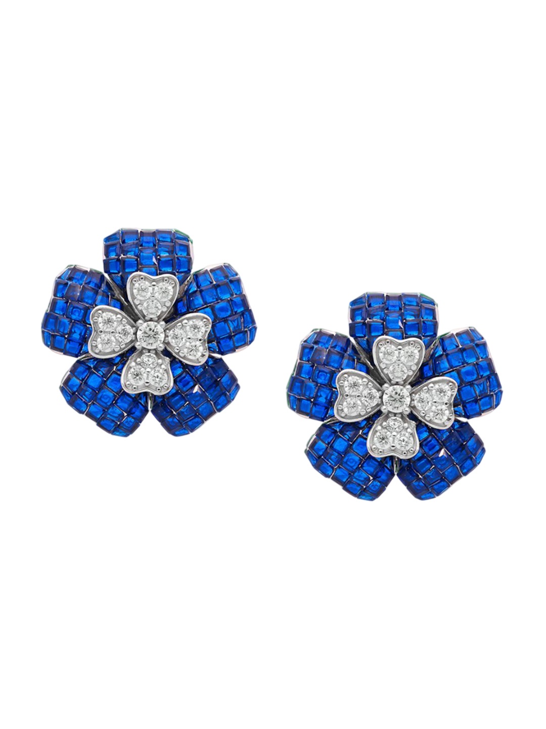 

MISS JO 925 Sterling Silver Plating Rhodium-Plated Contemporary Studded Earrings, Blue