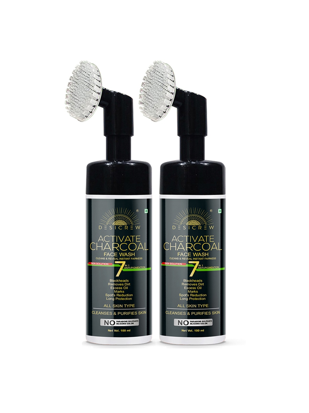 

Desi Crew Set Of 2 Activated Charcoal Face Wash 100 ml Each, Transparent