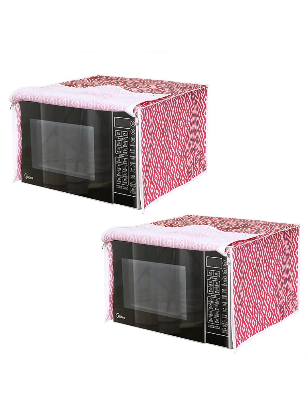 

prettykrafts Red & White 2 Pieces Printed Microwave Oven Cover