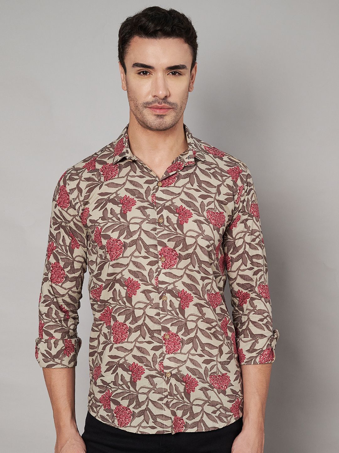 

KALINI Men Classic Floral Opaque Printed Casual Shirt, Brown