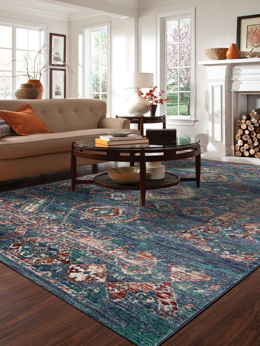 

DDecor Highfield Blue & Off White Traditional Anti Skid Rectangular Carpet