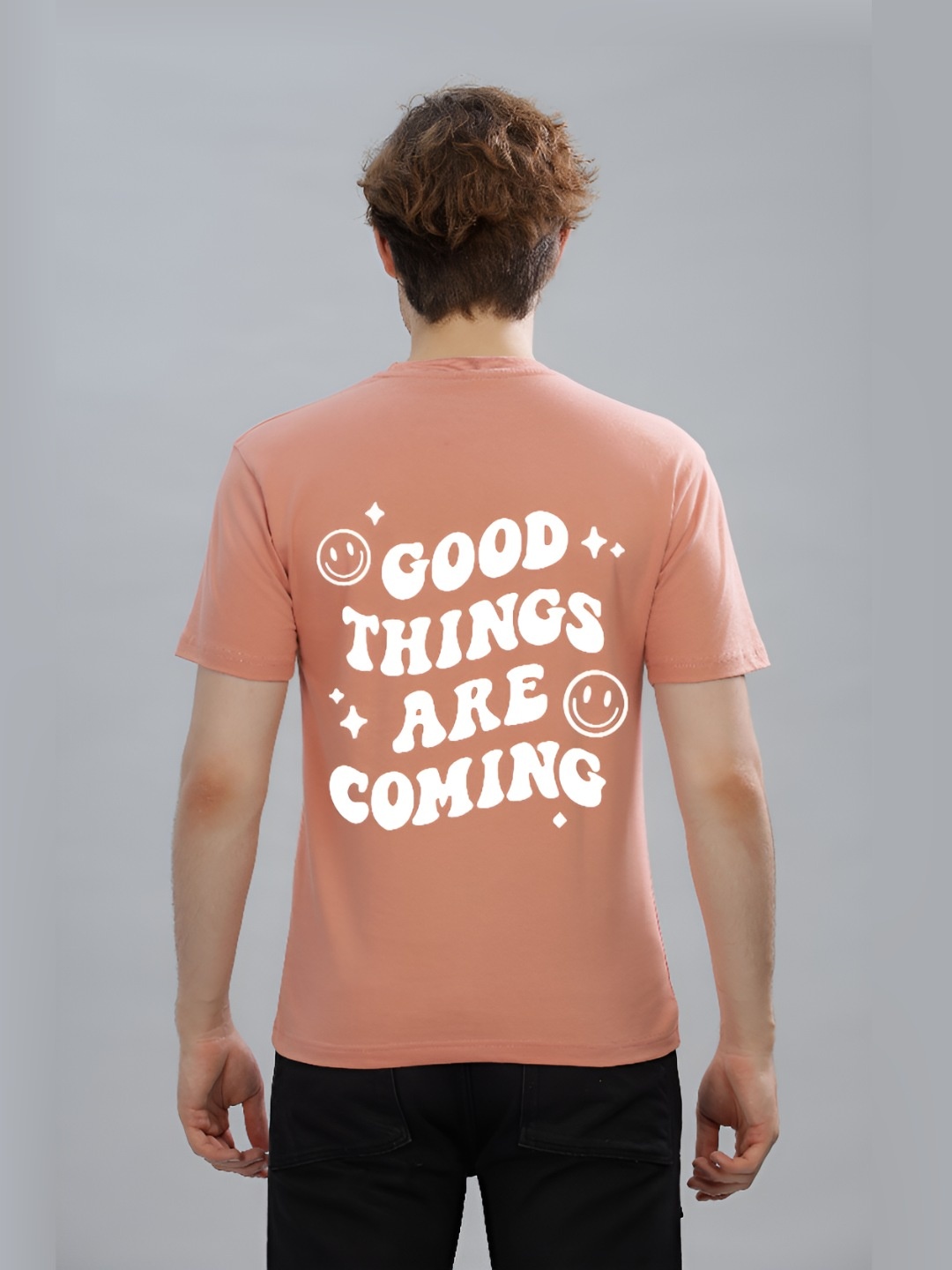 

FALTU.CO Men Typography Printed Round Neck Pure Cotton Oversized T-shirt, Peach