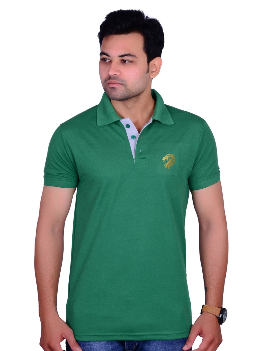 

LA MILANO Men Polo Collar Applique Slim Fit T-shirt, Green