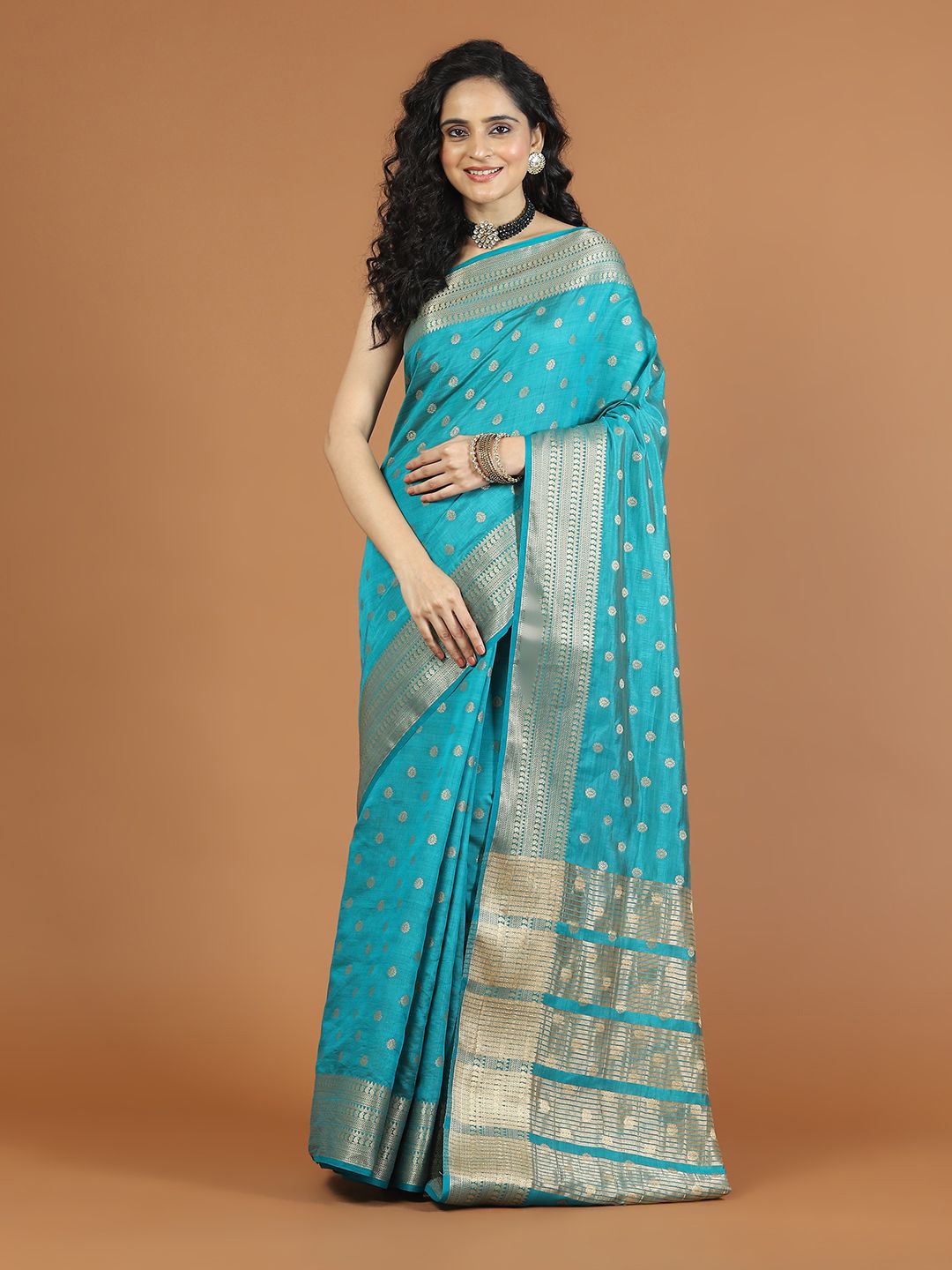 

Meena Bazaar Ethnic Motifs Zari Art Silk Saree, Blue