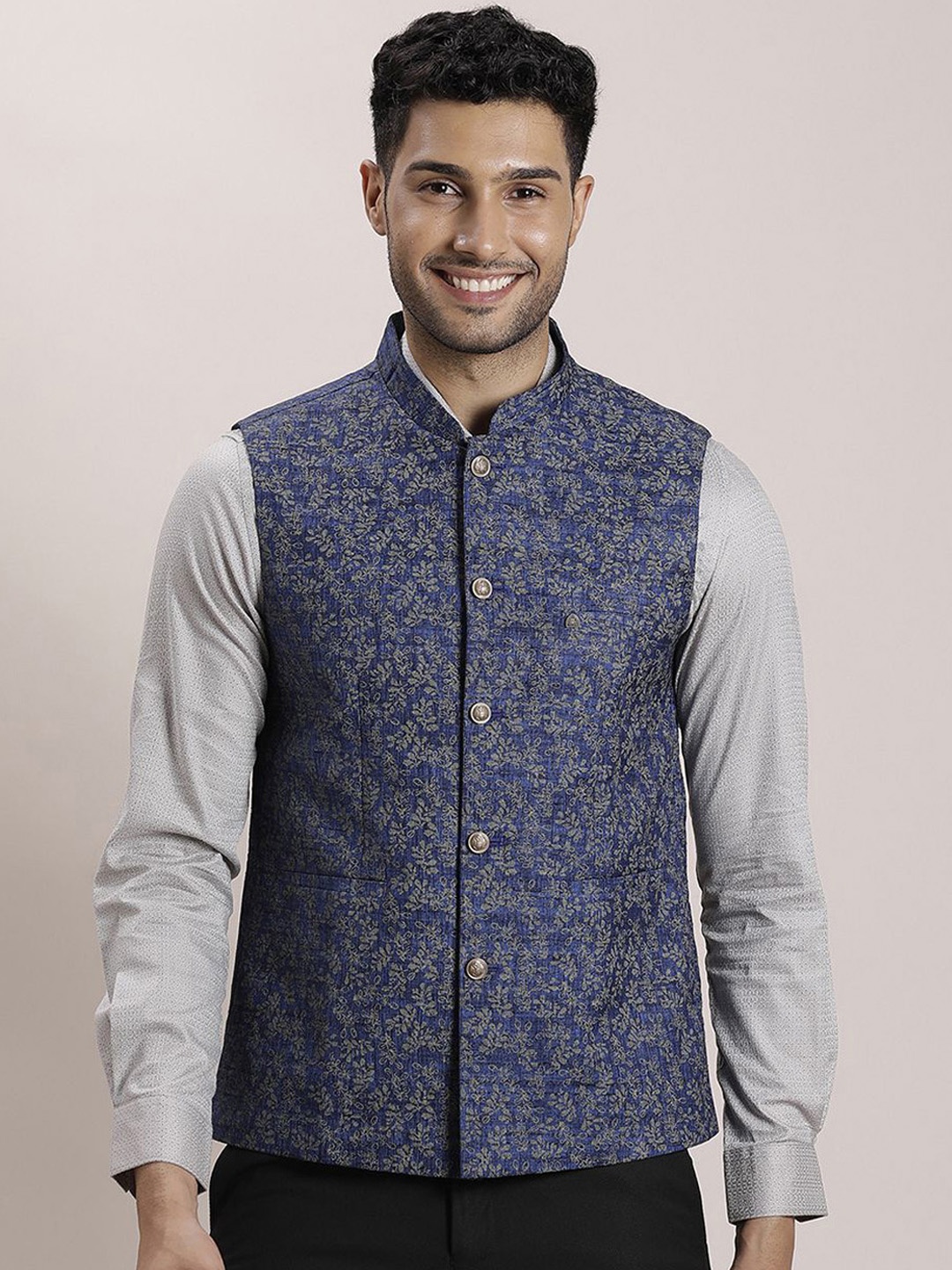 

Turtle Men Printed Nehru Jackets, Blue