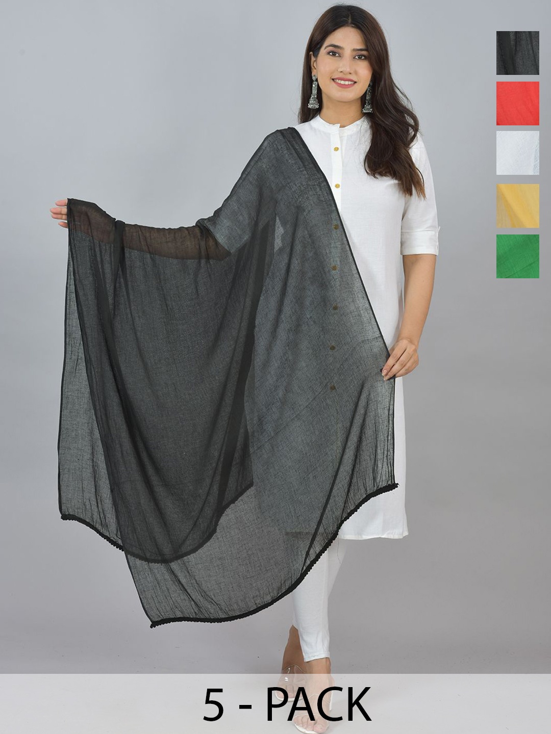 

LA FEMINAE Selection Of 5 Pure Cotton Dupatta, Green