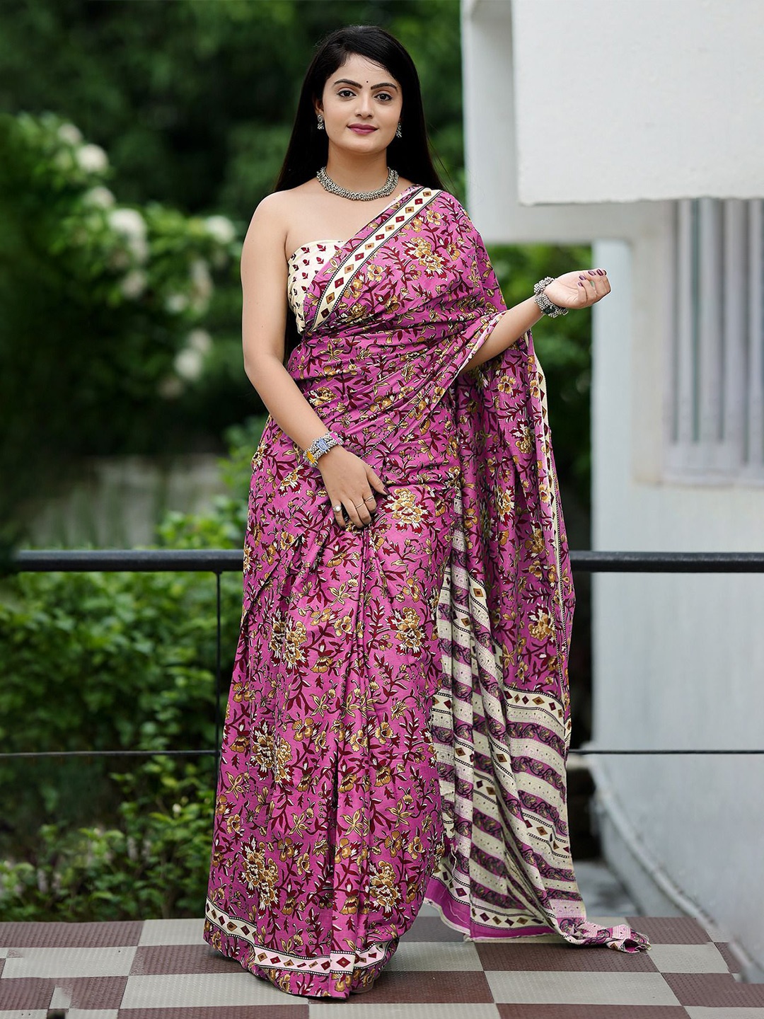 

Anouk Ethnic Motifs Pure Cotton Saree, Pink