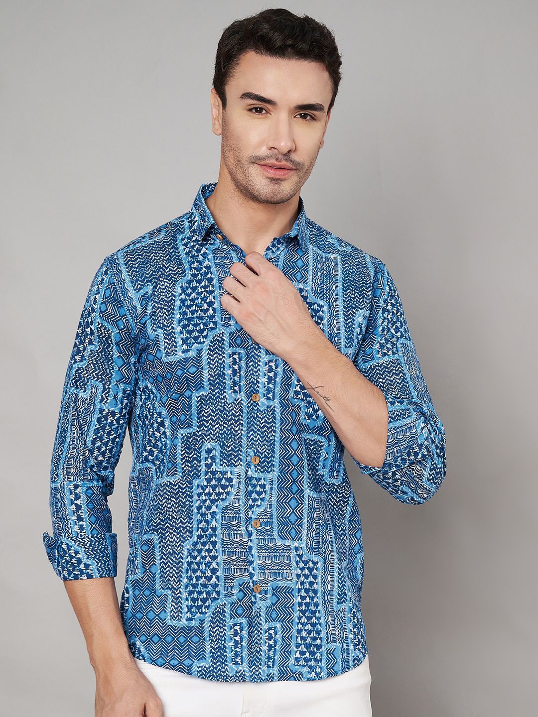 

KALINI Men Classic Opaque Printed Casual Shirt, Blue