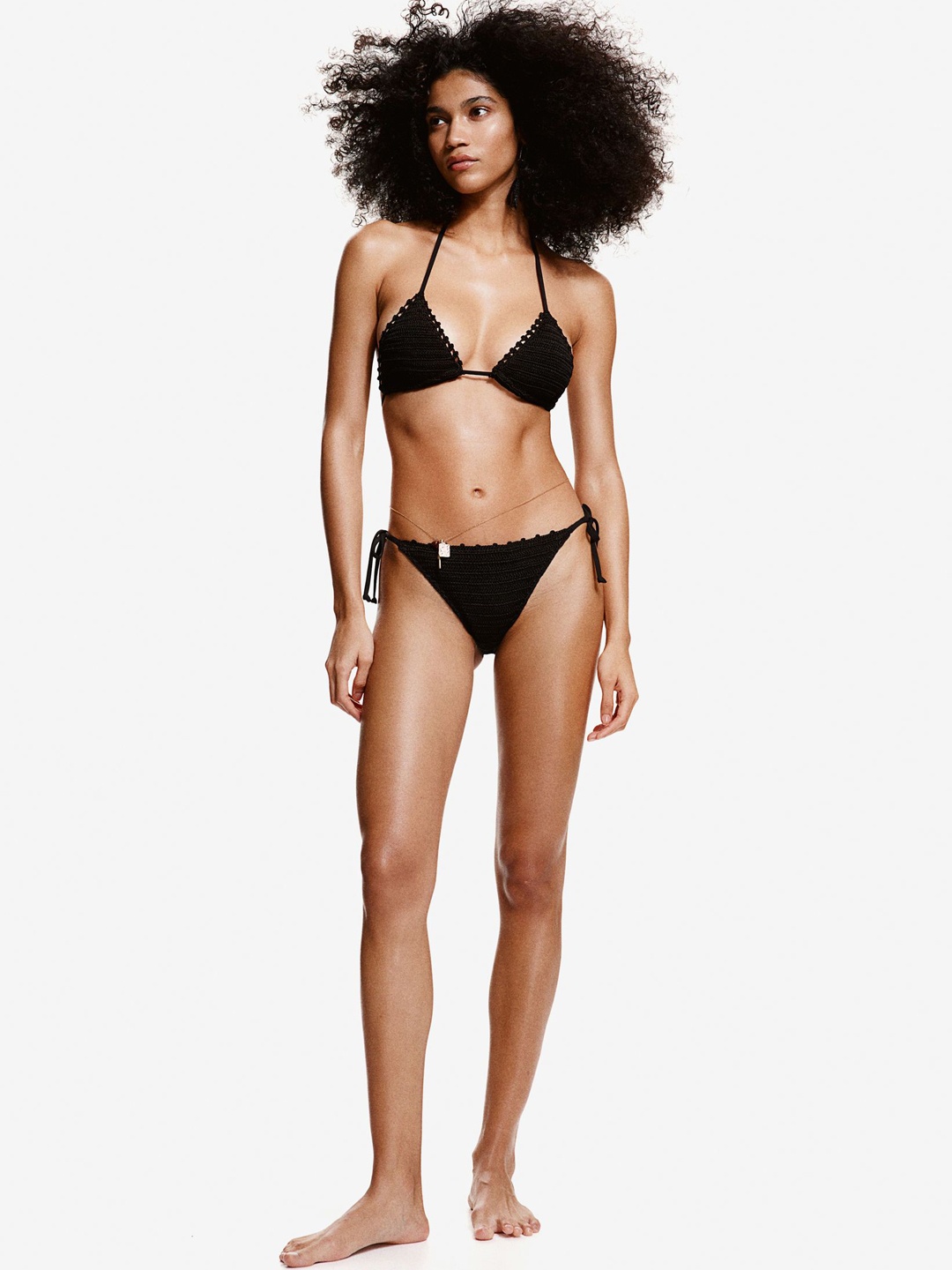 

H&M Crochet-Look Tie Tanga Bikini Bottoms, Black
