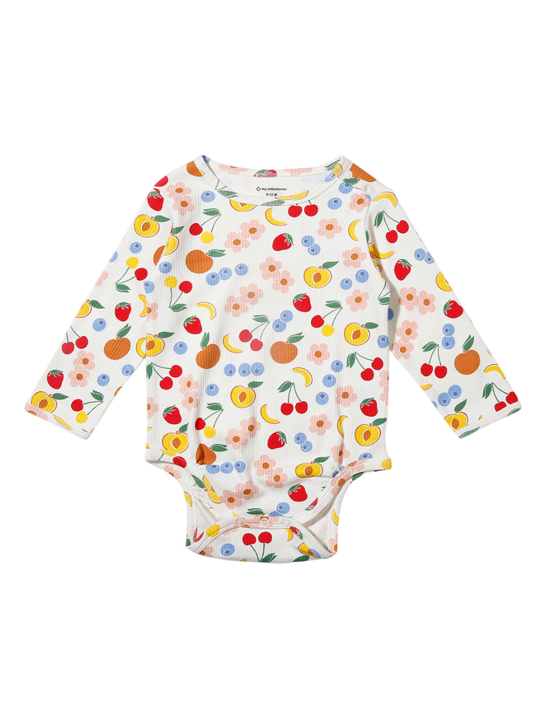 

My Milestones Infant Girls Printed Cotton Bodysuit, Off white