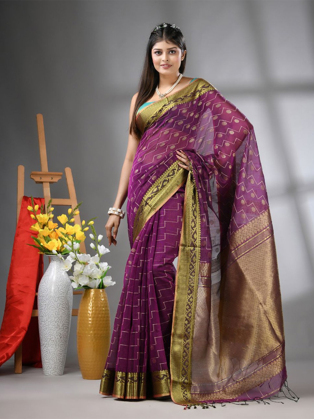 

Charukriti Ethnic Motifs Zari Saree, Purple