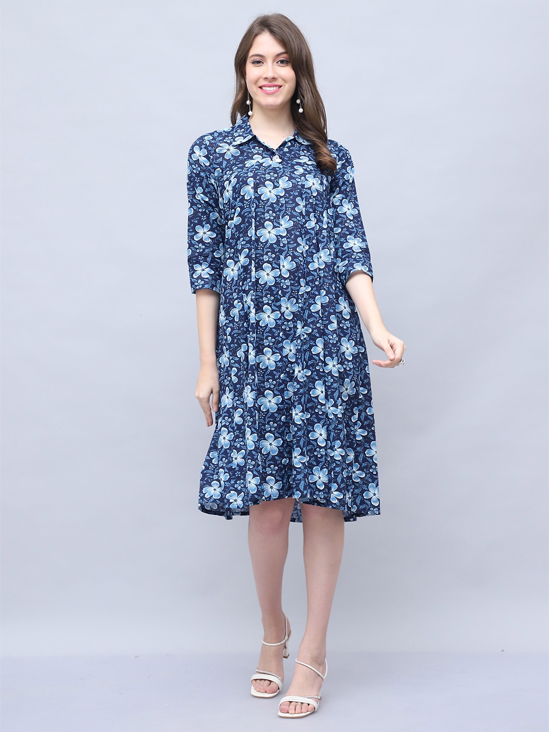 

Rajnandini Floral Print A-Line Dress, Blue