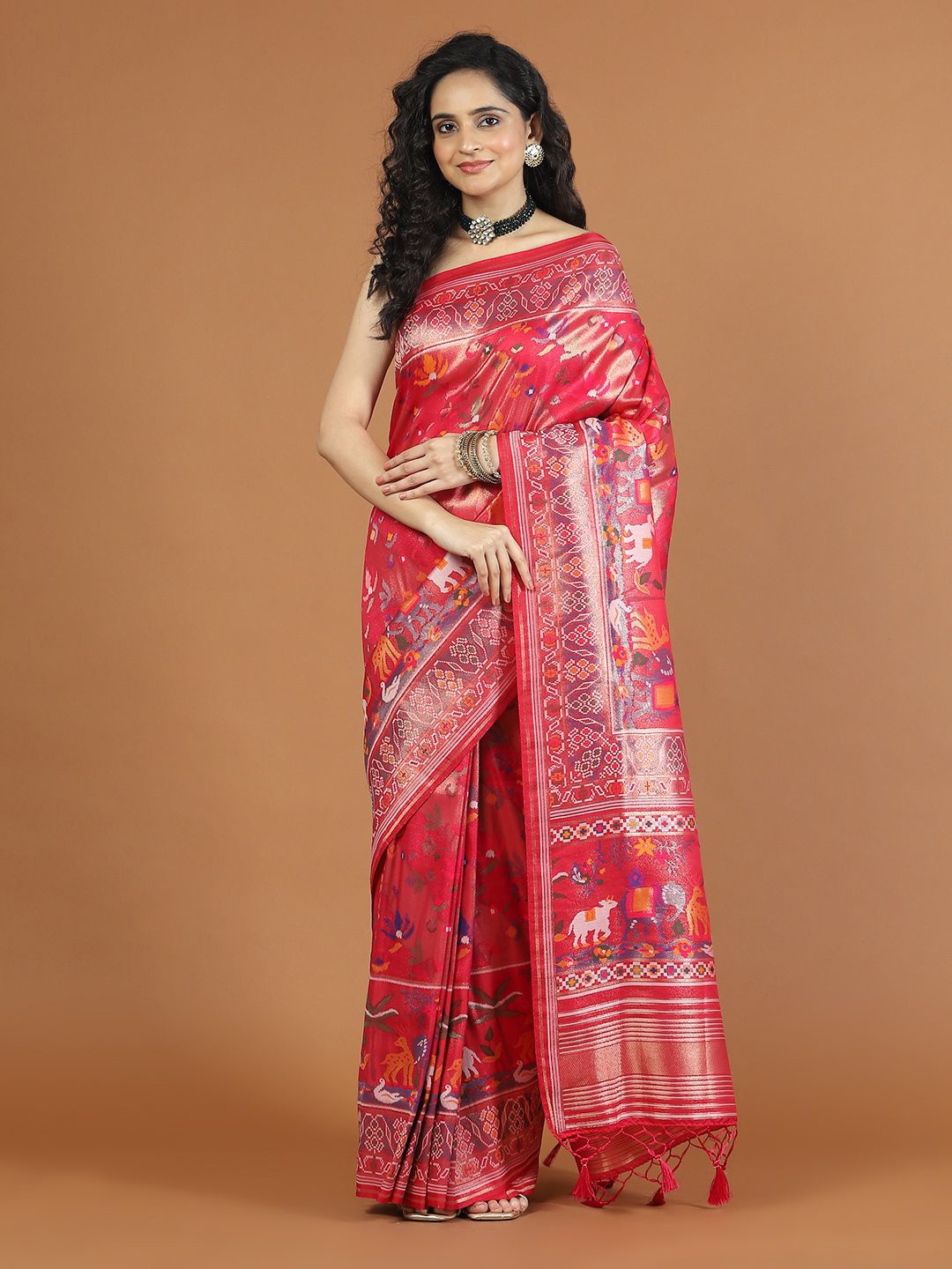 

Meena Bazaar Woven Design Zari Art Silk Saree, Pink