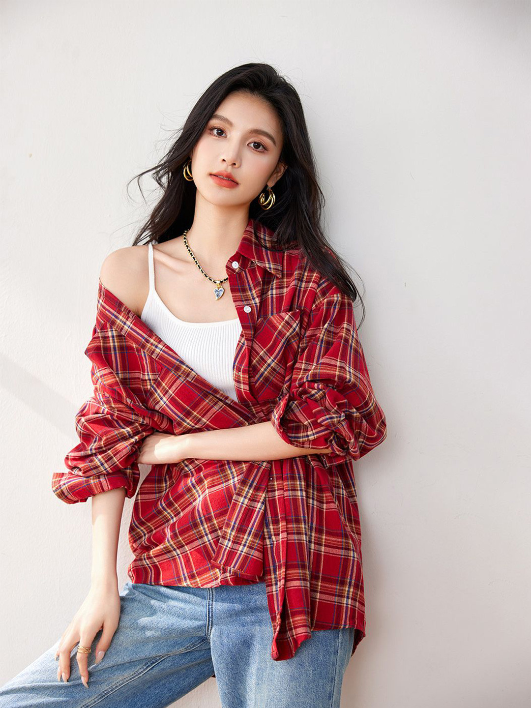 

JC Collection Women Tartan Checks Opaque Checked Casual Shirt, Red