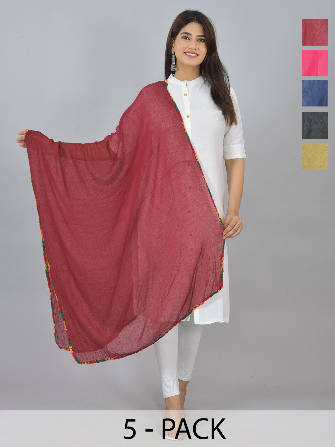 

LA FEMINAE Pack Of 5 Pure Cotton Dupatta, Orange