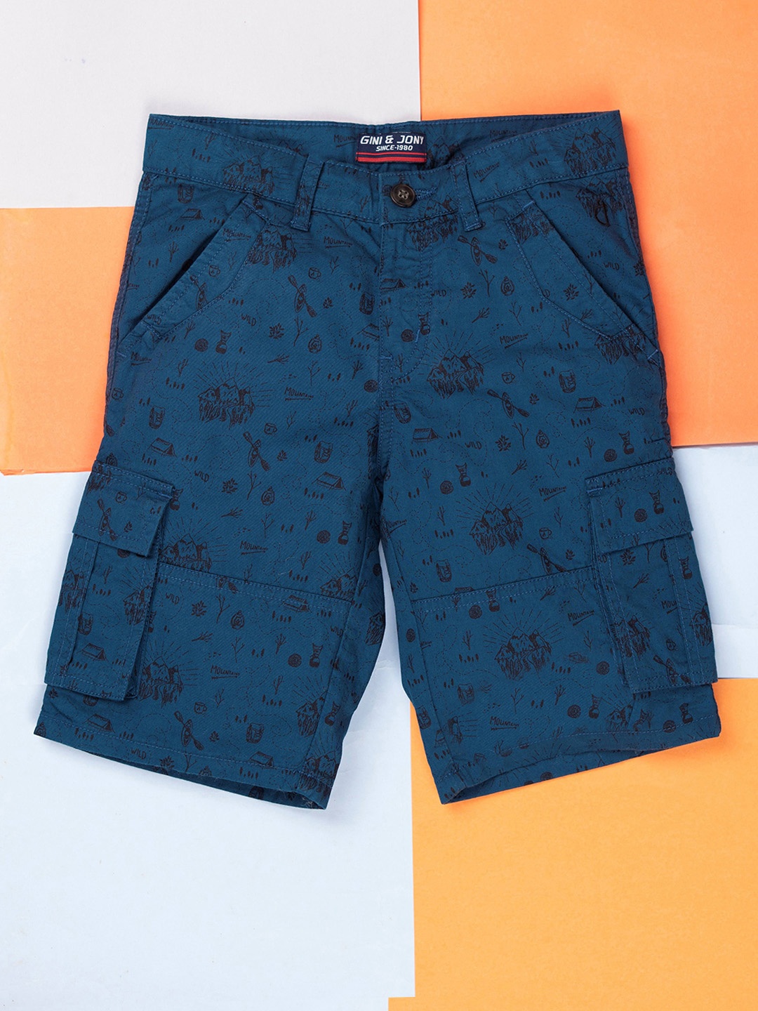 

Gini and Jony Boys Cotton Conversational Printed Shorts, Blue