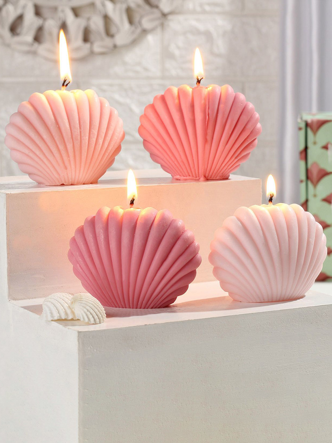 

IGP Set Of 4 Sea Shell Shaped Candles, Pink