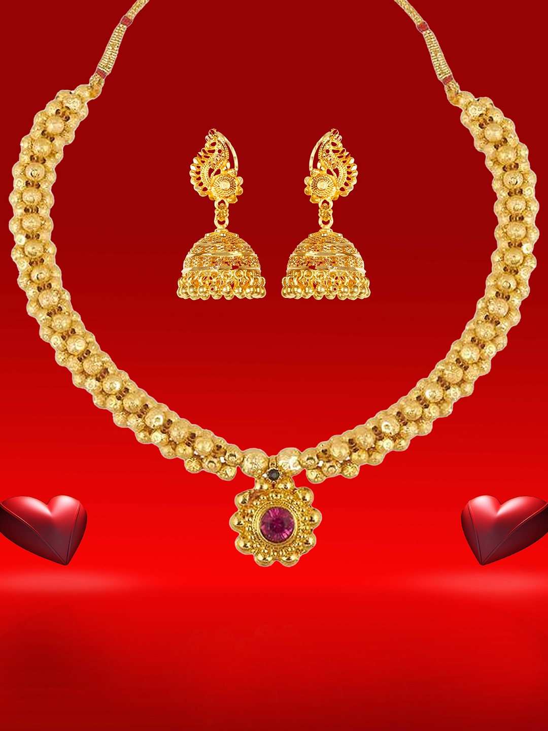 

Heer Collection Gold Plated Stone Studded Antique Jewellery Set