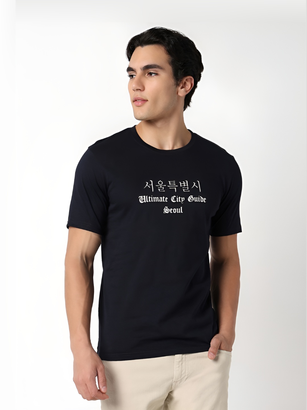 

R&B Men Typography Printed Round Neck Cotton T-shirt, Navy blue
