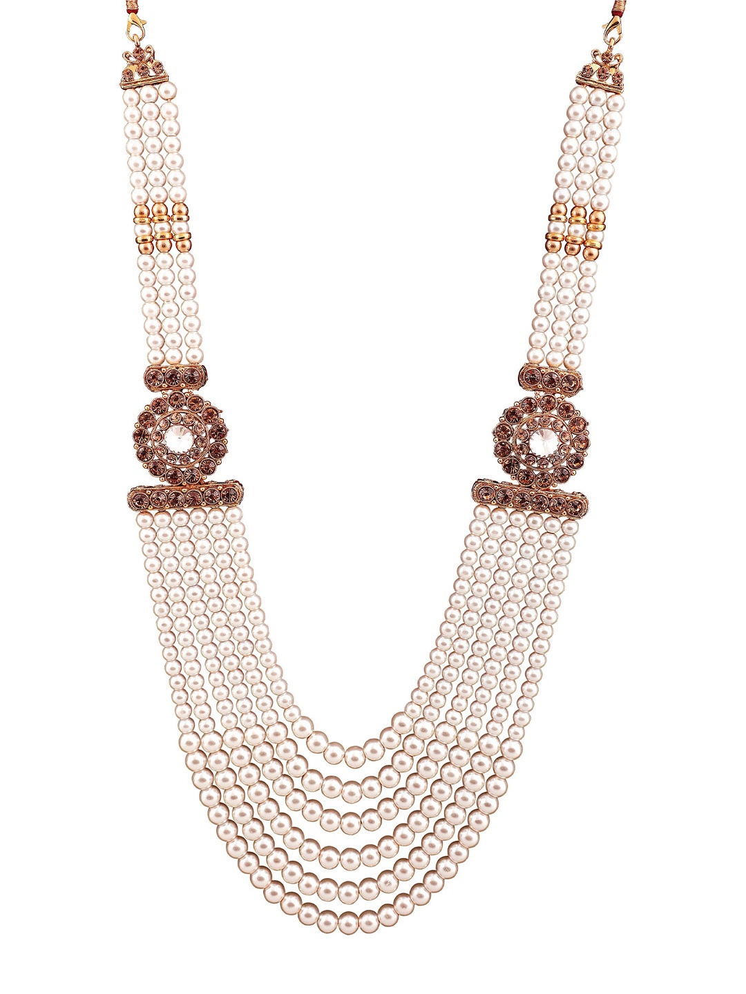 

Radhe Creation Men Gold-Plated Kundan Studded & Pearls Beaded Six Layered Necklace